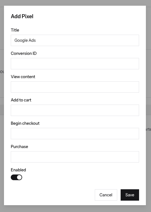 Zalify Add Pixel: Conversion ID first, then each event’s Conversion Label