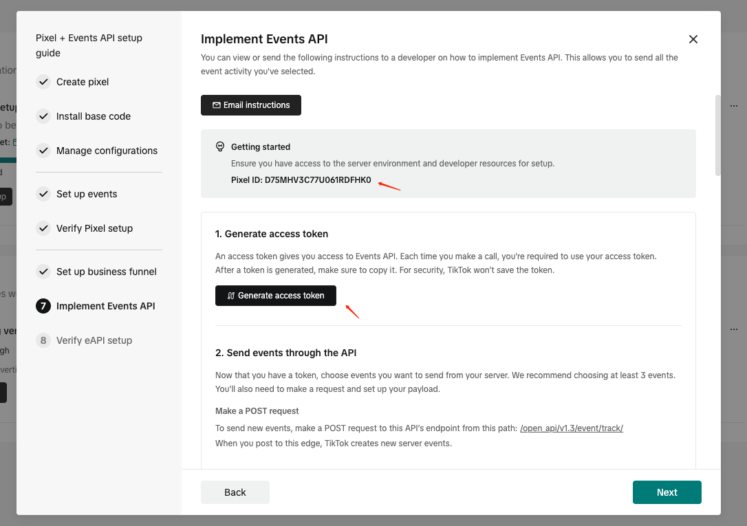 Implement Events API and generate Access Token
