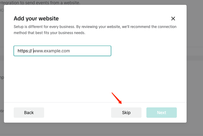 Add website URL (immediately before Manual setup)