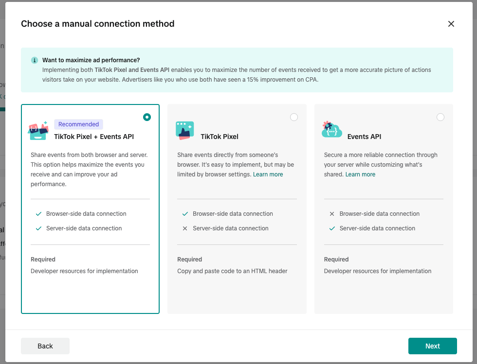 Pixel ID and Events API entry points